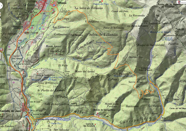 Mapa detalle de la vuelta a la Selva de Villanúa