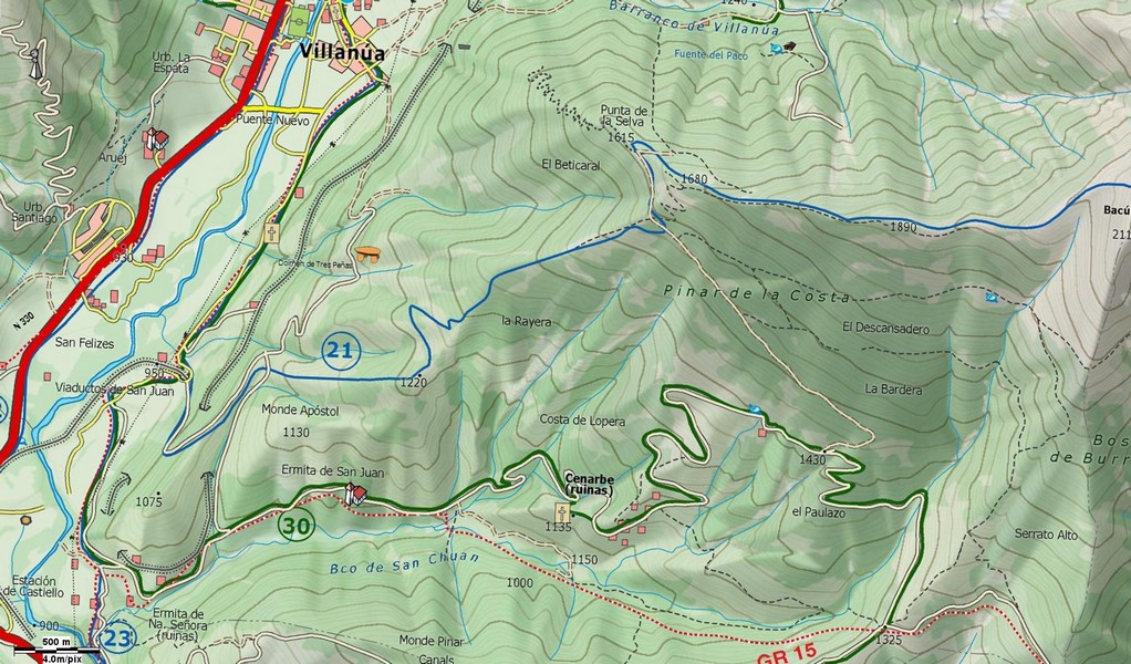 Mapa detalle, enlace de la vuelta a Cenarbe con Villanúa